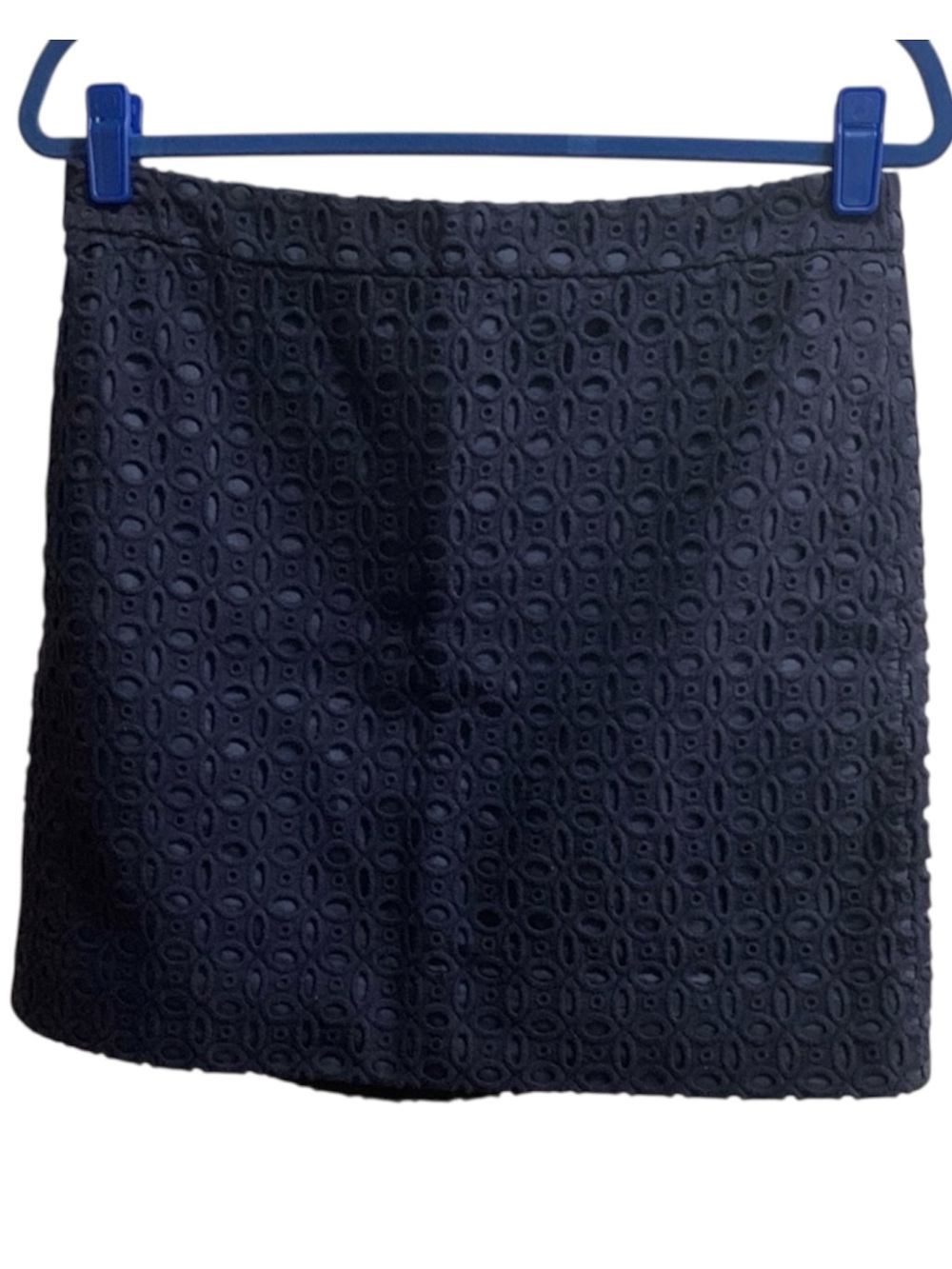 J. Crew Factory Navy Blue Eyelet Lace Mini Skirt Size 8 Cotton Lined